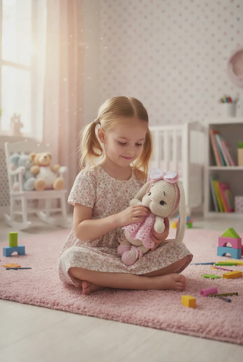 Handmade Crochet Bunny in Pink Dress