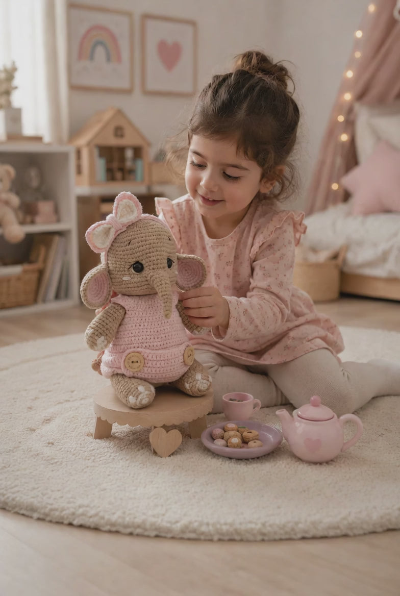 Handmade Crochet Elephant Toy in Pink Jumper