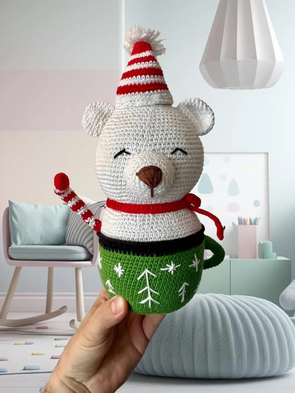 Crochet Bear inside Cup Crochet Joy Gift London Limited 