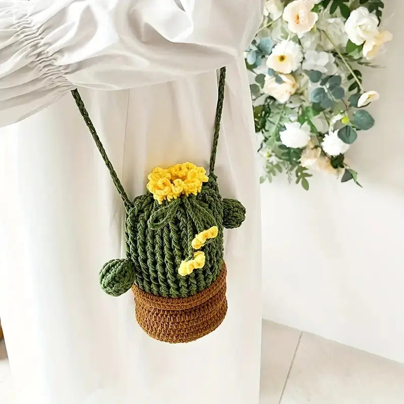 Crochet Cactus Shaped Shoulder Bag Joy Gift London