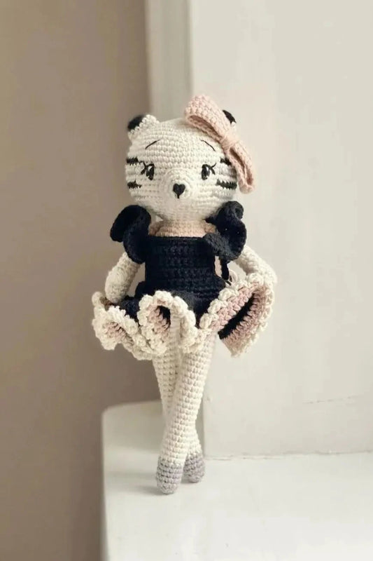 Crochet Cat Woman with Black Dress Toy Joy Gift London