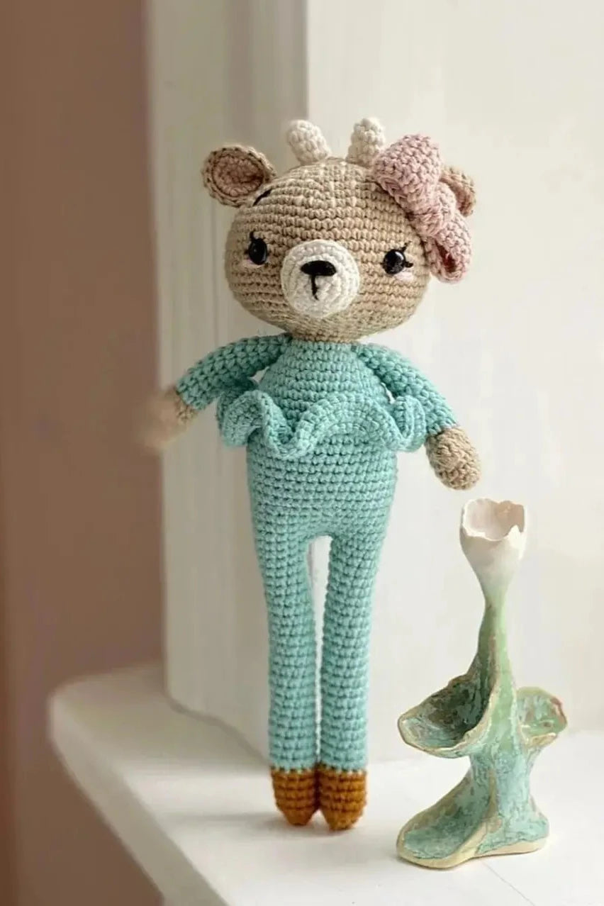 Crochet Cute Doe with Blue Dress Toy Joy Gift London