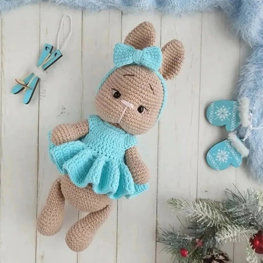 Crochet Cute Rabbit in Blue Dress Toy Crochet TrendyToy 