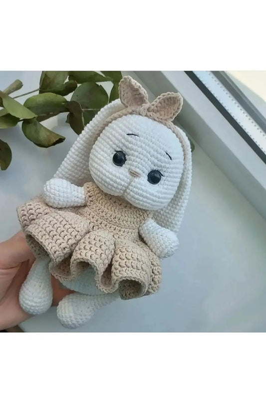 Crochet Cute Rabbit in Cream Dress Toy Crochet TrendyToy 