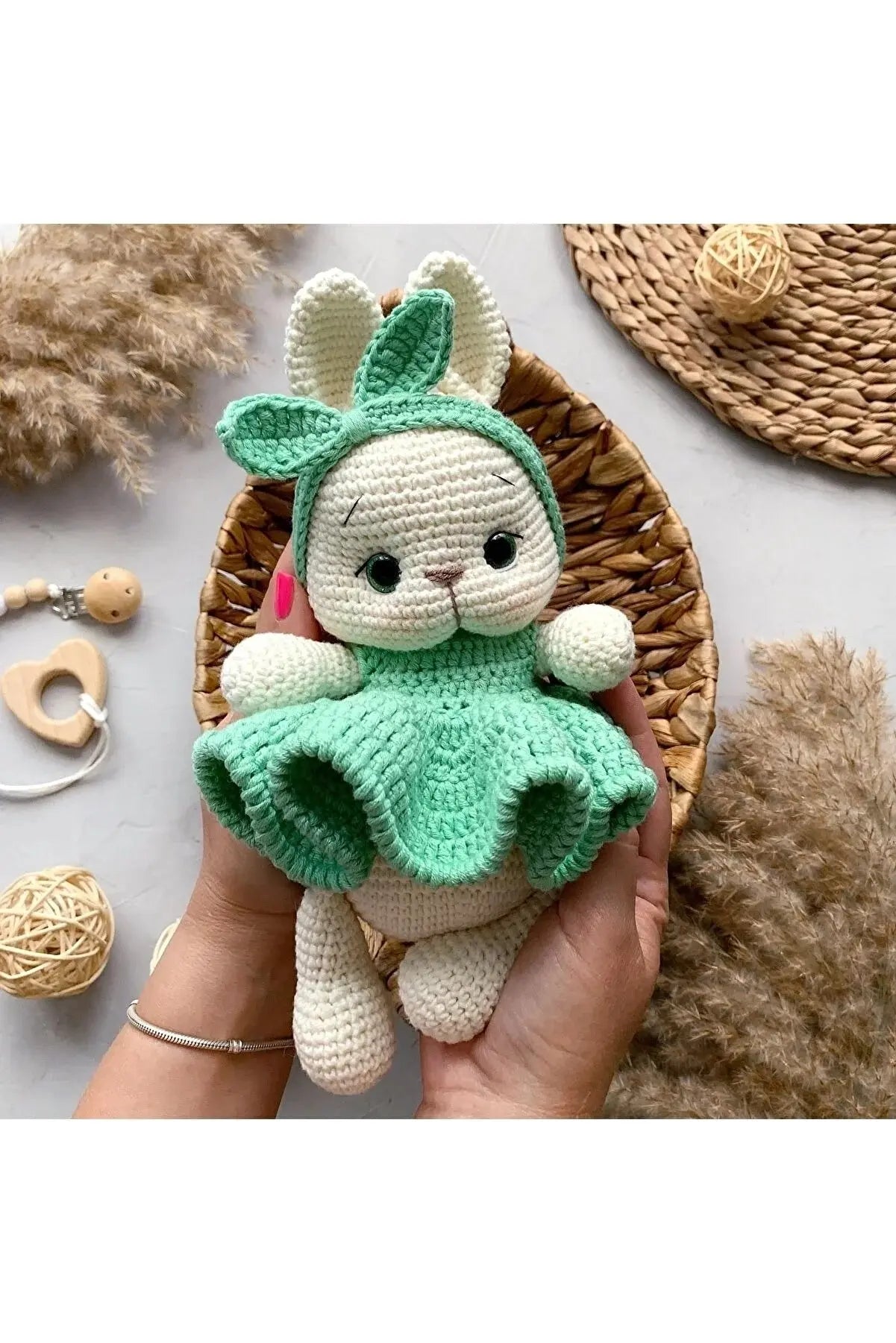 Crochet Cute Rabbit in Green Dress Toy Crochet TrendyToy 