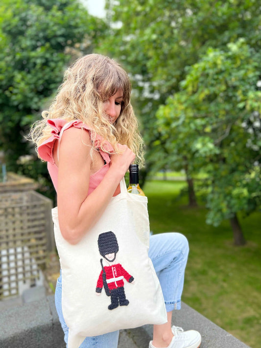 Crochet English Soldier Shopping Tote Bag Eco Friendly Shoppers Joy Gift London