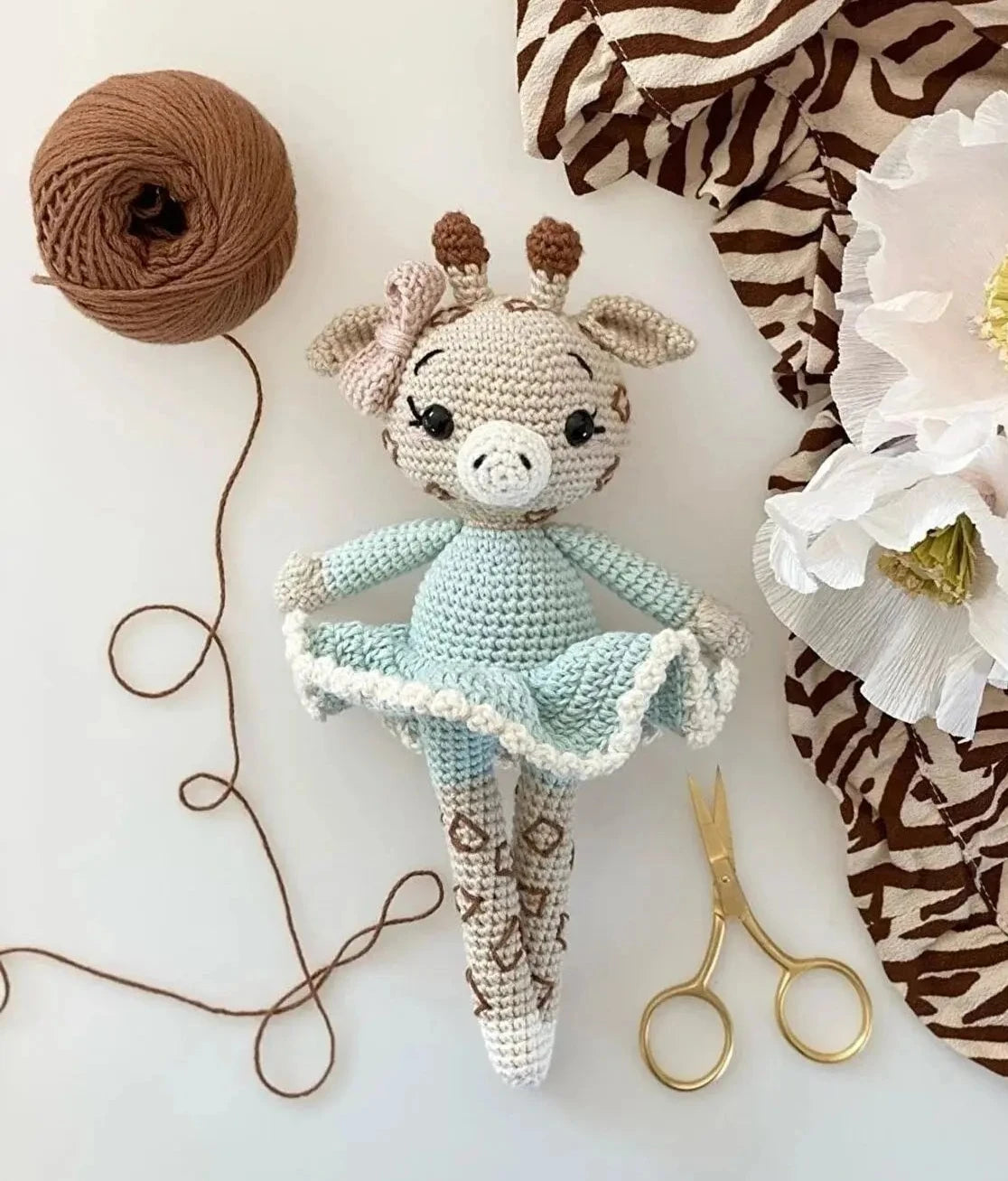 Crochet Giraffe Girl with Blue Dress Toy Joy Gift London