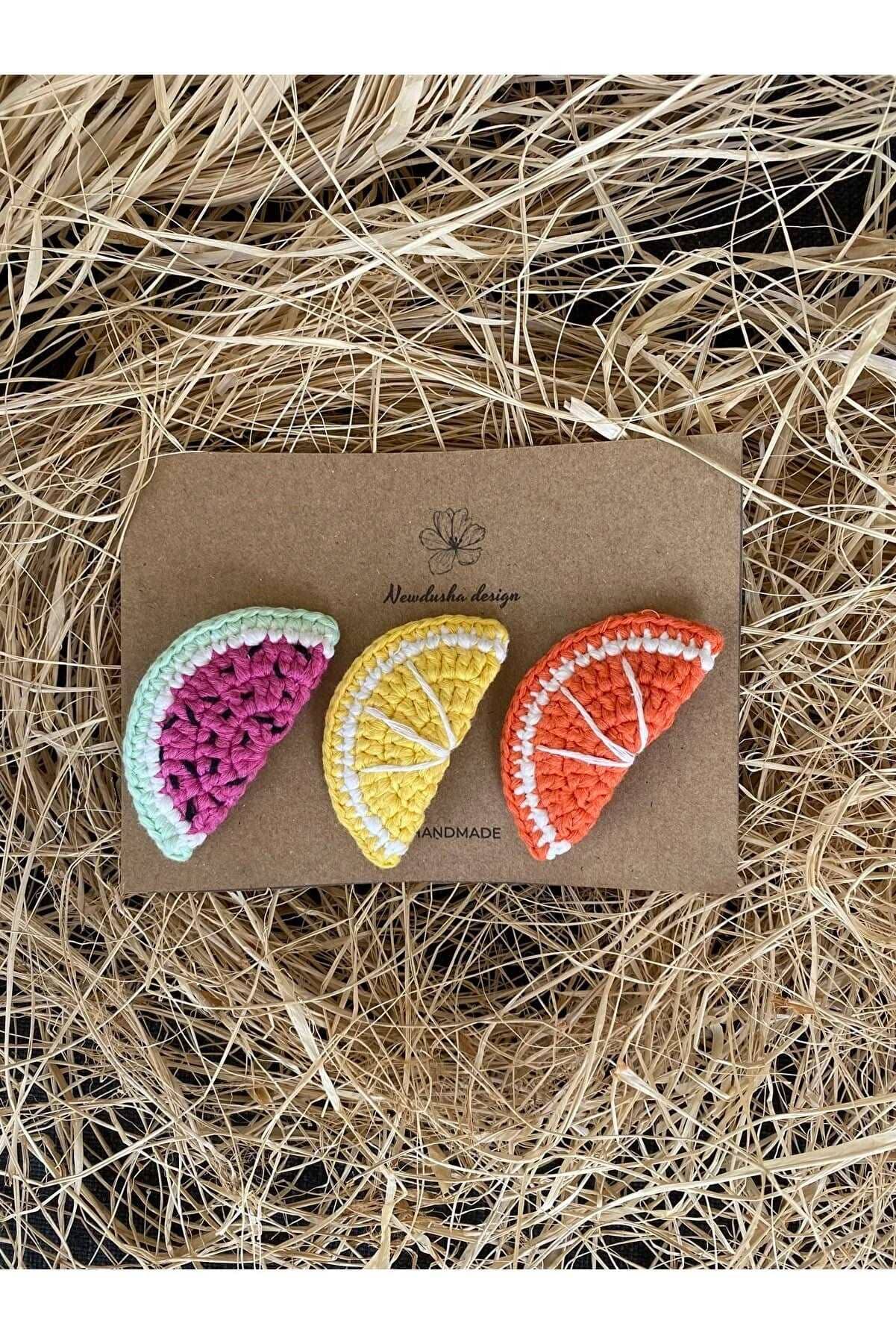 Crochet Hairclips Orange, Lemon, Dragon Fruit Joy Gift London