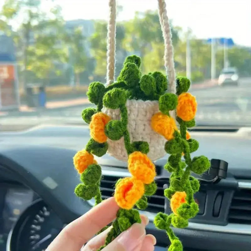 Crochet Hanging Orchid Potted Plant Car Accessories Joy Gift London