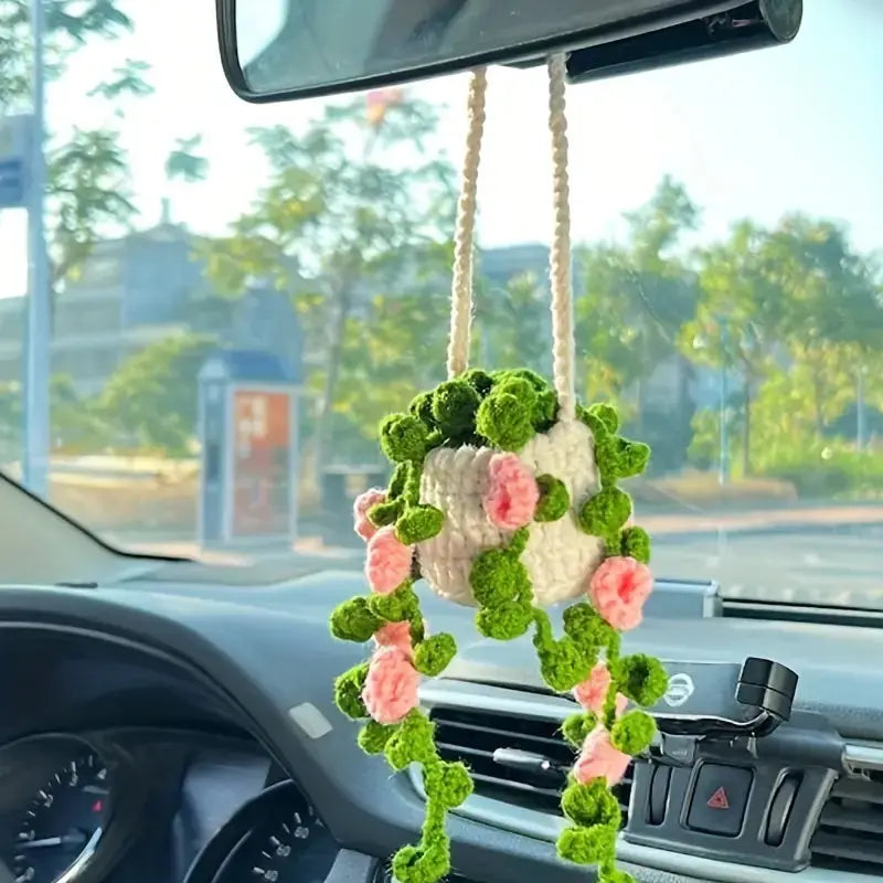 Crochet Hanging Orchid Potted Plant Car Accessories Joy Gift London