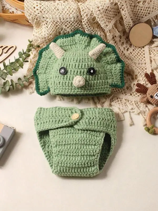 Crochet Newborn Photo Outfit Triceratops Dino Crochet Shein 