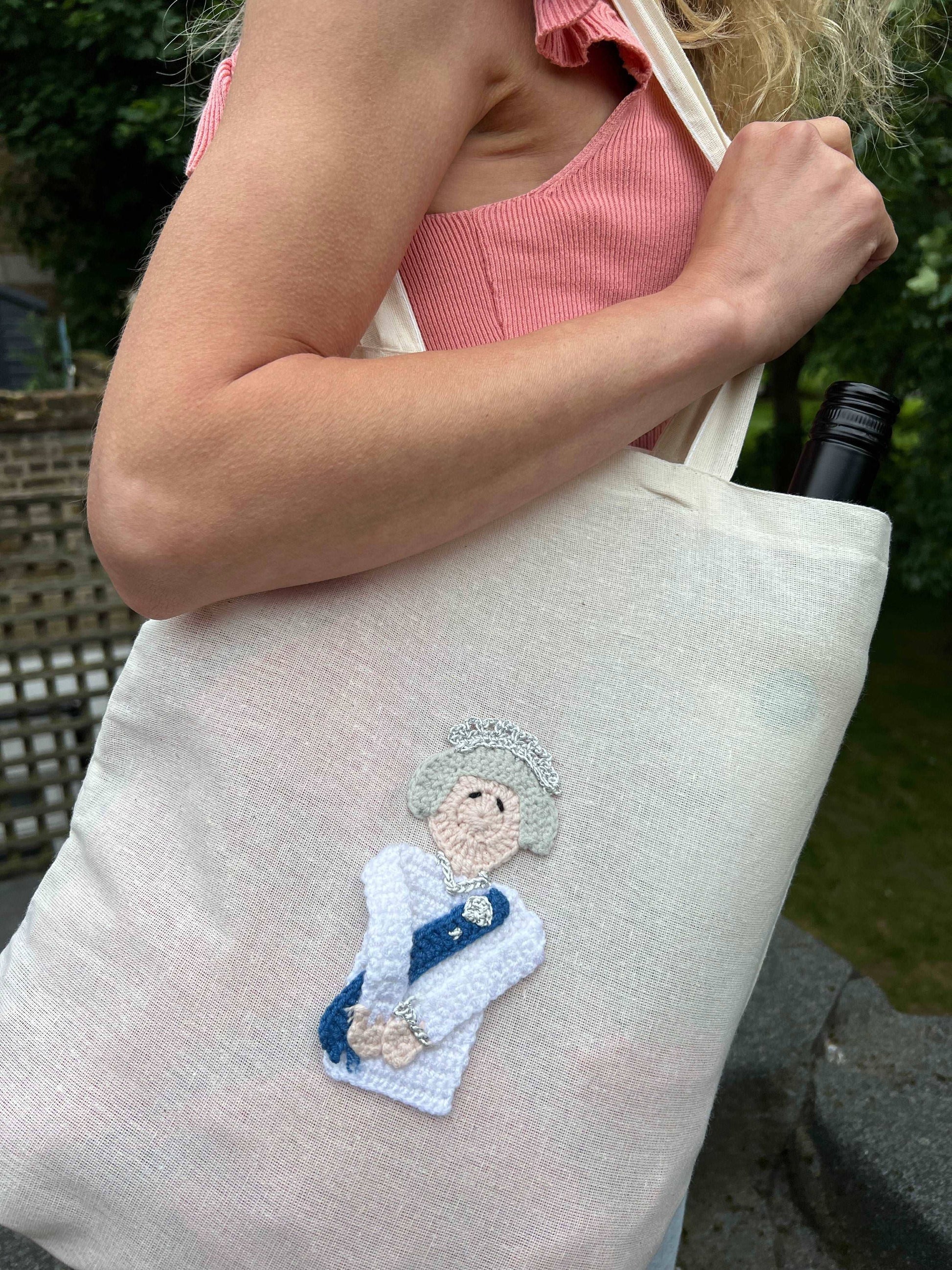 Crochet Queen Elizabeth Ⅱ Shopping Tote Bag Eco Friendly Shoppers