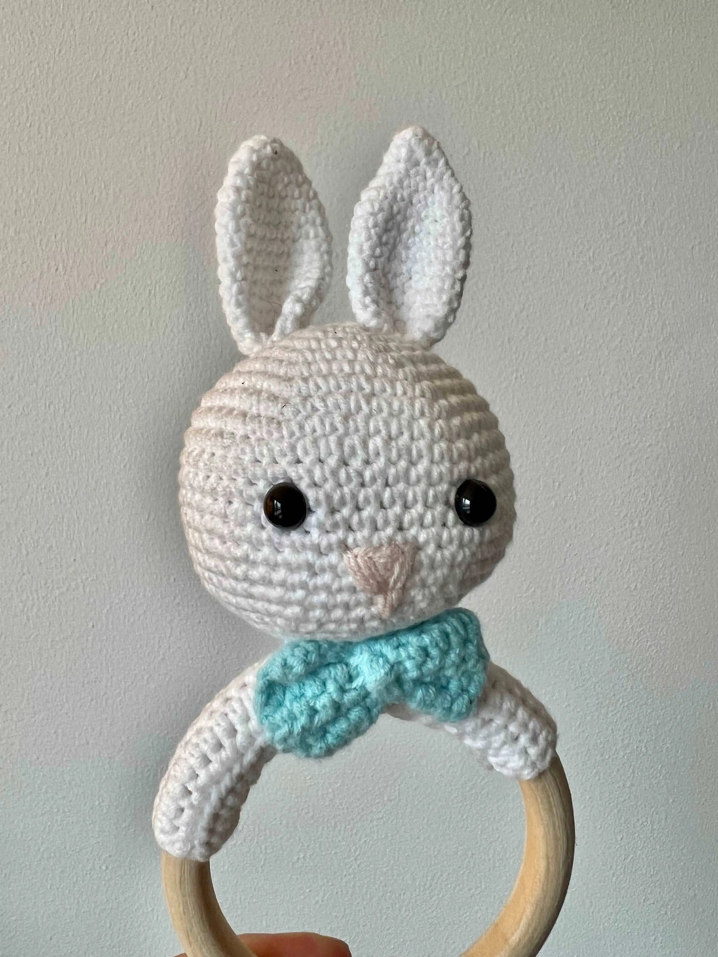 Crochet Rattle Toy Little Rabbit Boy - Joy Gift London