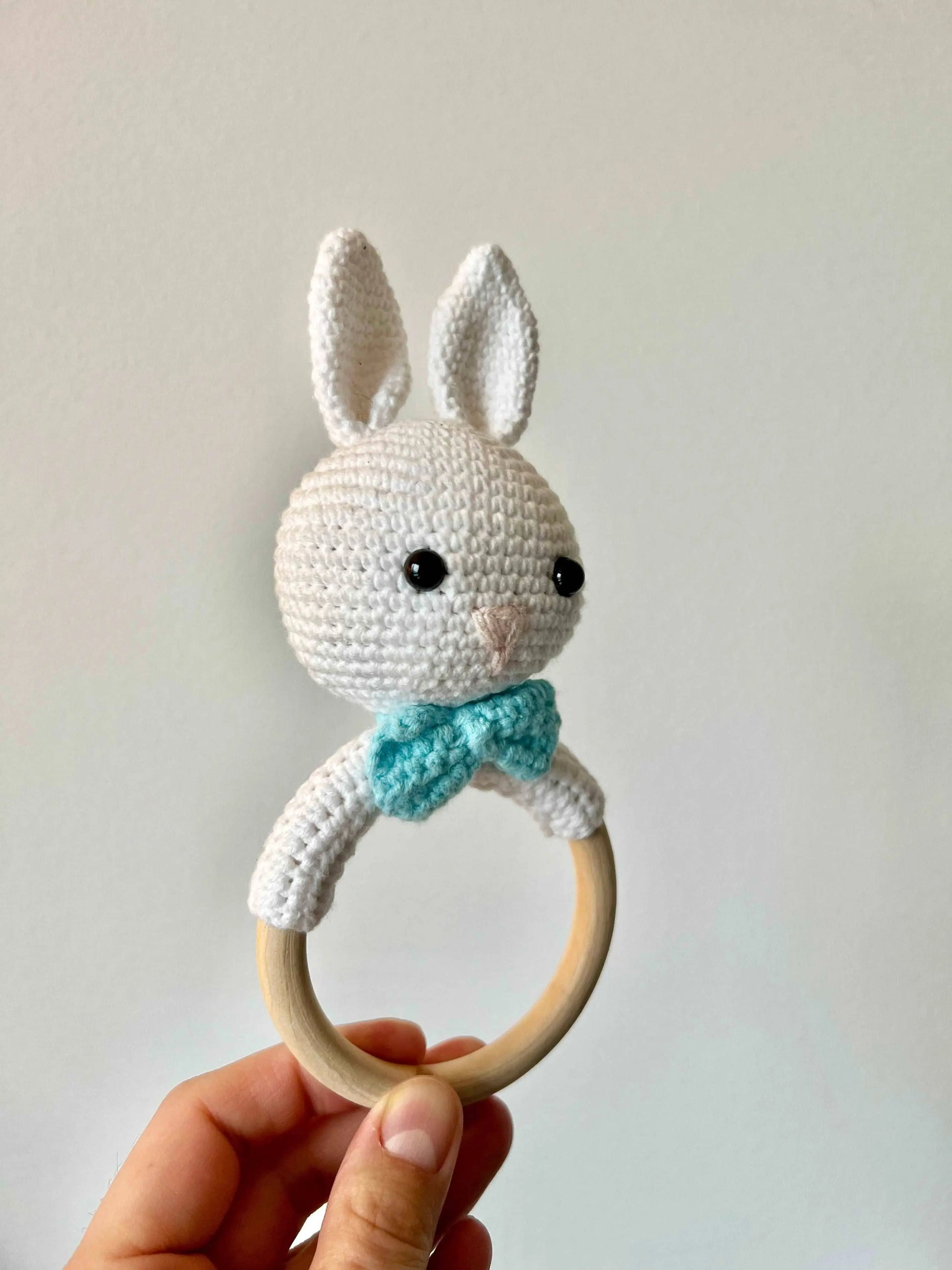 Crochet Rattle Toy Little Rabbit Boy - Joy Gift London