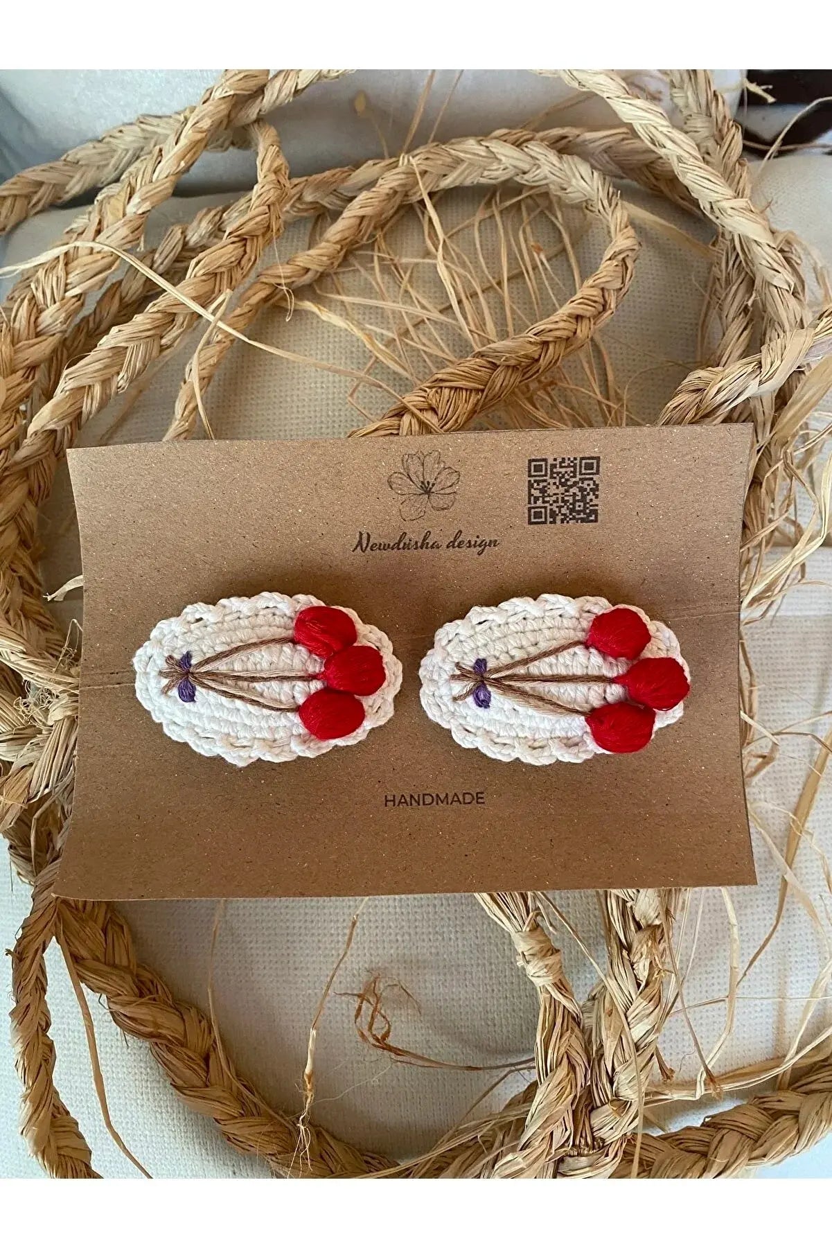 Crochet Red Flower Hair Clips 2pc Crochet TrendyToy 