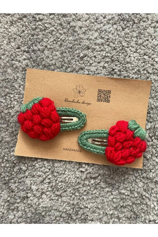 Crochet Strawberry Hair Clips 2pc Crochet TrendyToy 