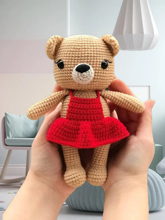 Crochet Teddy Bear Girl in Red Dress Crochet TrendyToy 