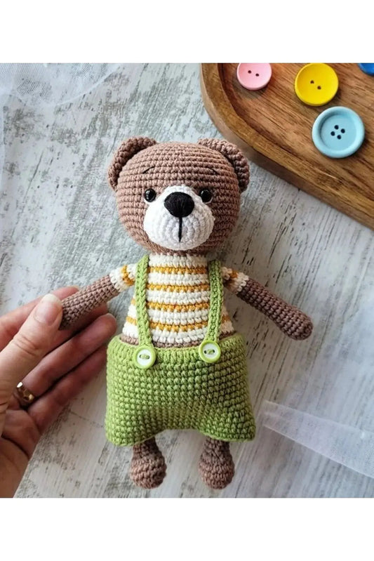 Crochet Teddy Bear in Green Jumpsuit Toy Crochet TrendyToy 