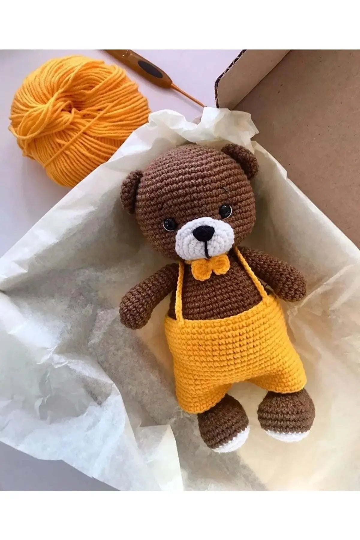 Crochet Teddy Bear in Orange Jumpsuit Toy Crochet TrendyToy 