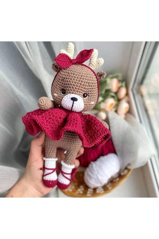 Crochet Teddy Bear in Red Dress Toy Crochet TrendyToy 