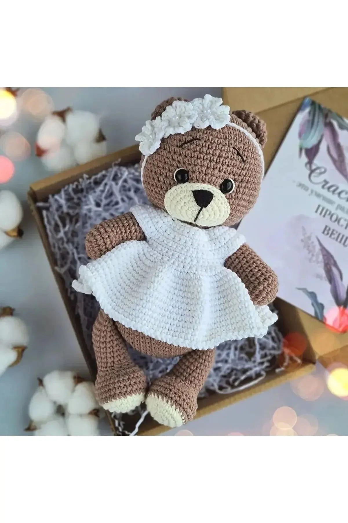 Crochet Teddy Bear in White Dress Toy Crochet TrendyToy 