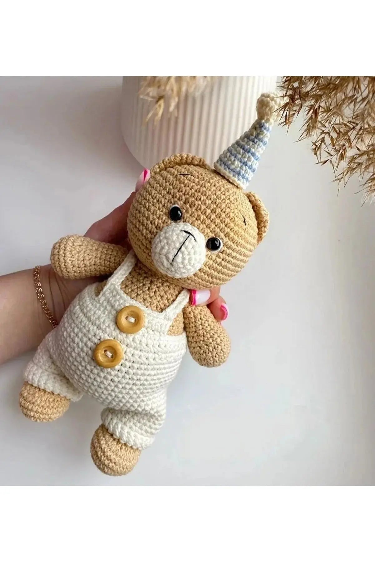 Crochet Teddy Bear in White Jumpsuit Toy Crochet TrendyToy 