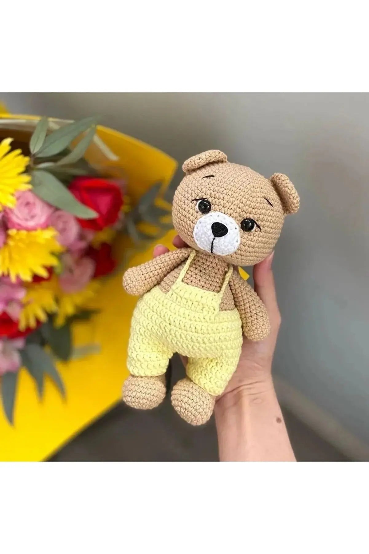 Crochet Teddy Bear in Yellow Jumpsuit Toy Crochet TrendyToy 