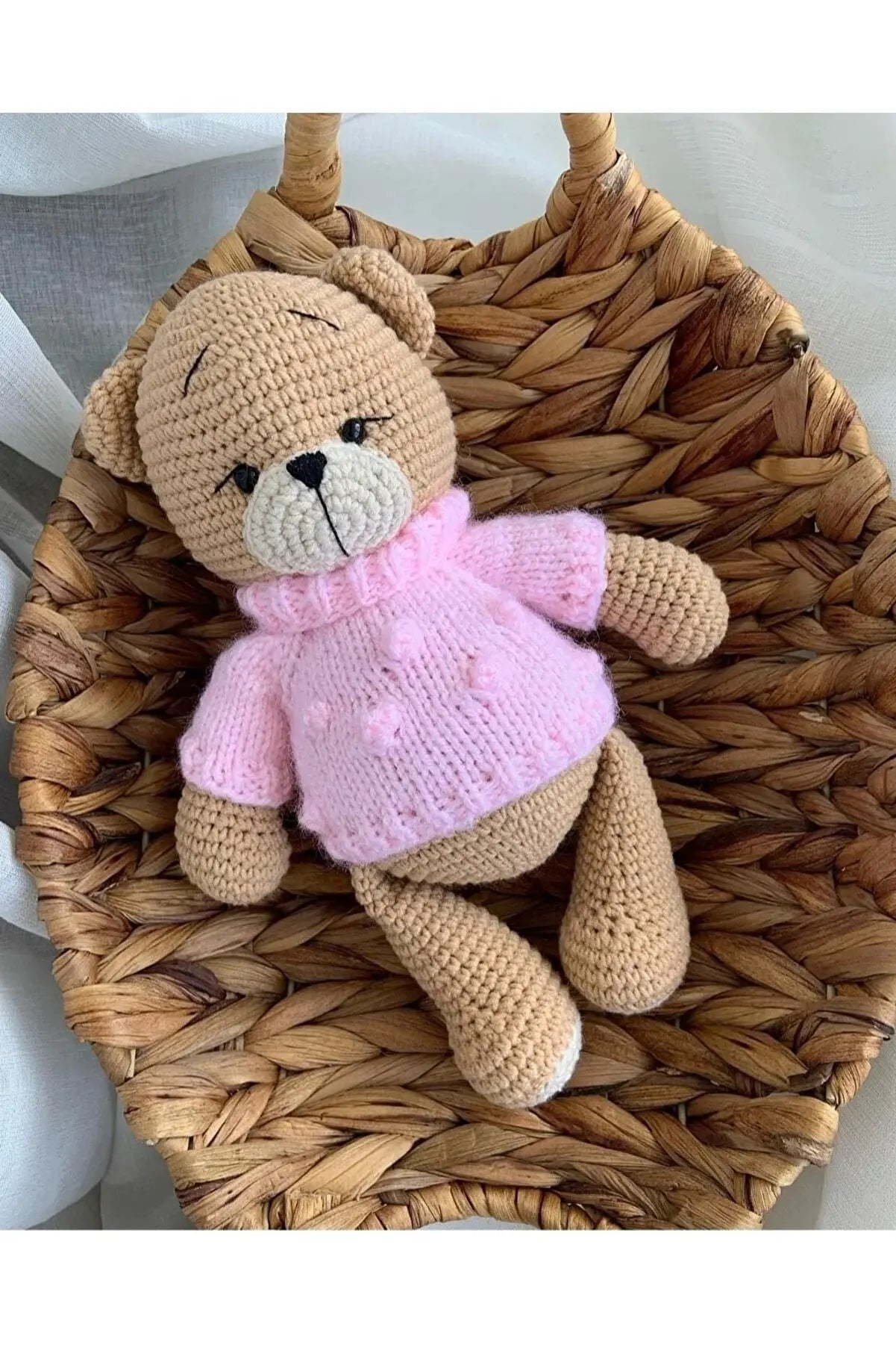 Crochet Teddy Bear wearing Pink Jumper Toy Crochet TrendyToy 