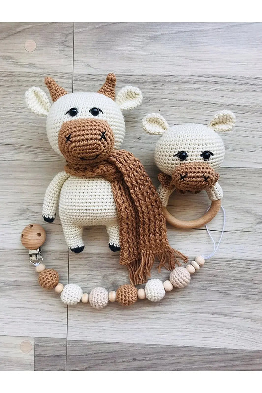 Crochet Toy Set Cute Bull | Crochet | amigurumi set, amigurumi toy, amigurumi toy set, baby gift, Crochet Animals, crochet gift, Crochet Rattles, crochet set, Crochet Toy Set, Crochet Toys, Dummy Clips, new born gift, new born toy, new born toy set | Joy Gift London Limited