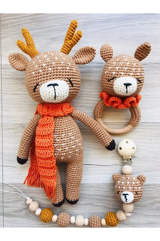 Crochet Toy Set Cute Deer | Crochet | amigurumi set, amigurumi toy, amigurumi toy set, baby gift, Crochet Animals, crochet gift, Crochet Rattles, crochet set, Crochet Toy Set, Crochet Toys, Dummy Clips, new born gift, new born toy, new born toy set | TrendyToy