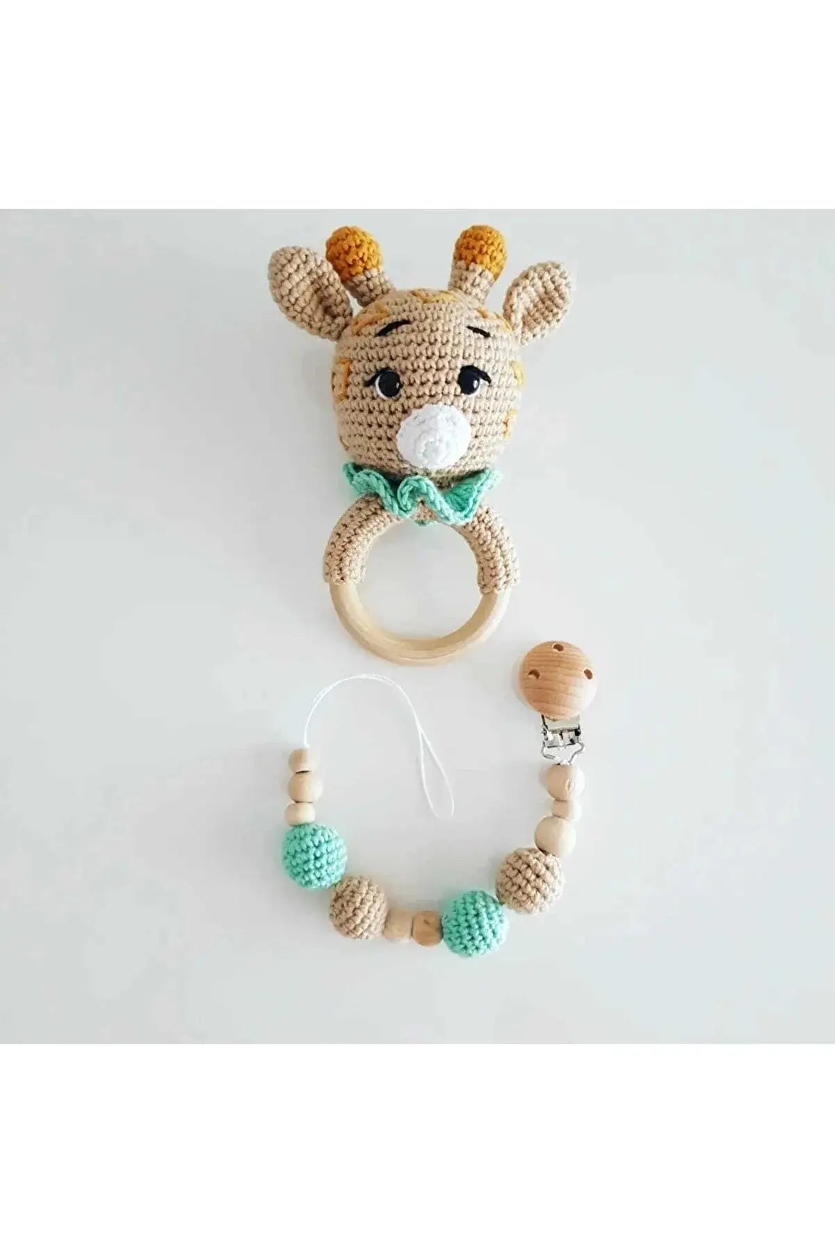 Crochet Toy Set Cute Giraffe, Personalised Dummy Clip Crochet Joy Gift London Limited 