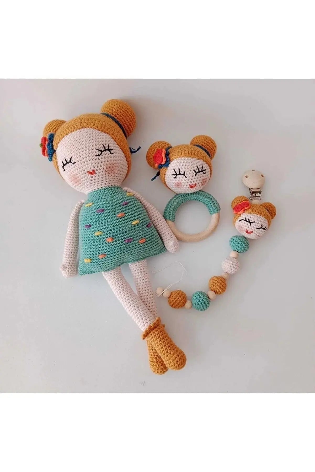 Crochet Toy Set Cute Little Girl | Crochet | amigurumi set, amigurumi toy, amigurumi toy set, baby gift, Crochet Animals, crochet gift, Crochet Rattles, crochet set, Crochet Toy Set, Crochet Toys, Dummy Clips, new born gift, new born toy, new born toy set | TrendyToy