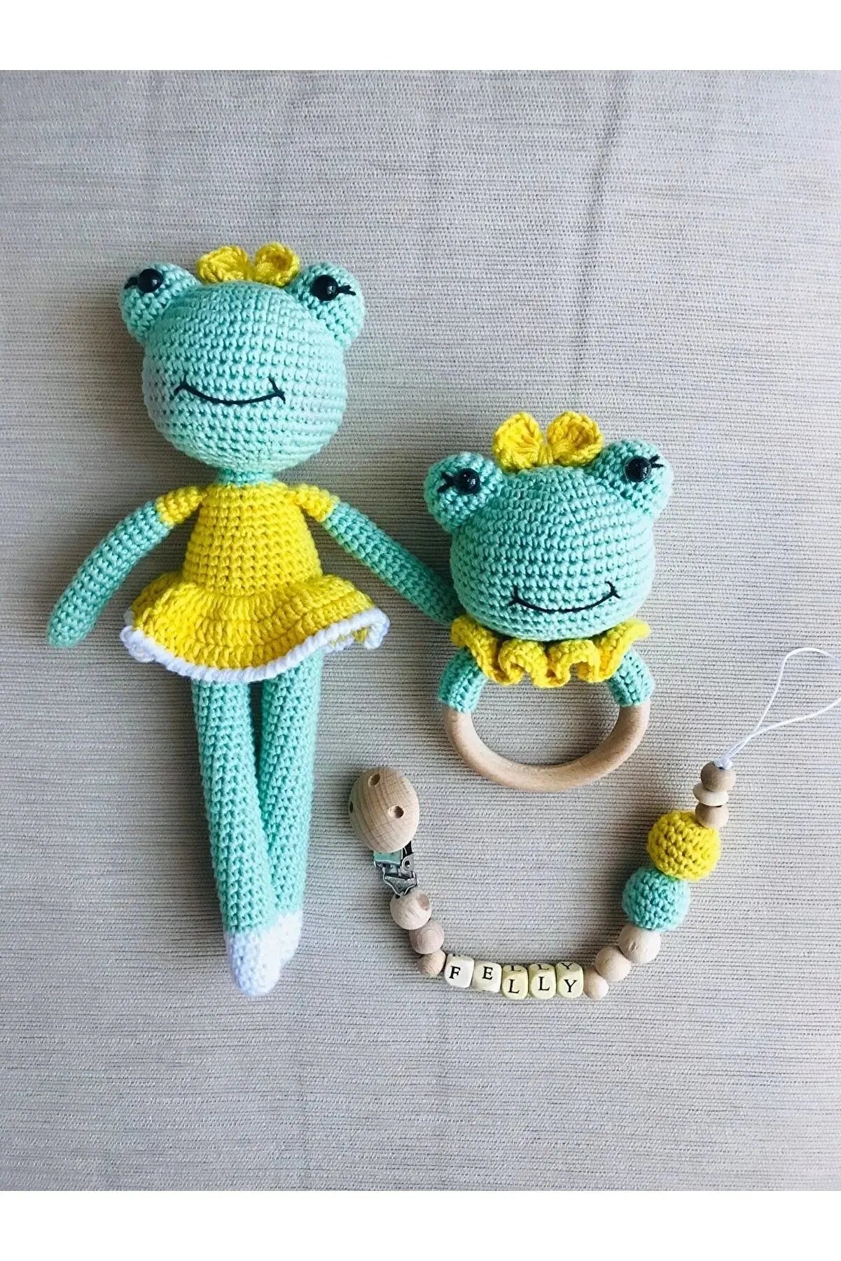 Crochet Toy Set Frog, Personalised Dummy Clip | Crochet | amigurumi set, amigurumi toy, amigurumi toy set, baby gift, Crochet Animals, crochet gift, Crochet Rattles, crochet set, Crochet Toy Set, Crochet Toys, custom your baby's name, Dummy Clips, new born gift, new born toy, new born toy set, Personalised Dummy Clip | Joy Gift London Limited