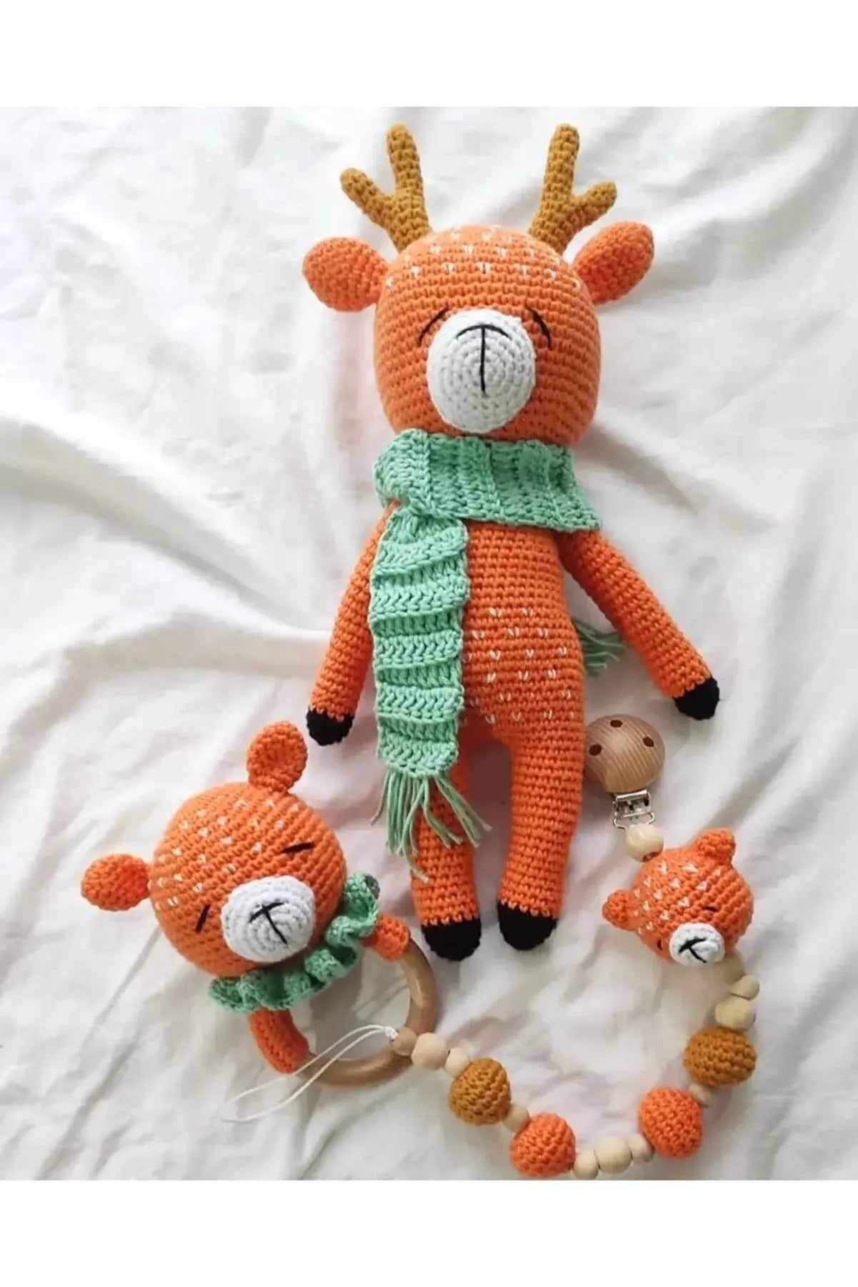 Crochet Toy Set Orange Deer | Crochet | amigurumi set, amigurumi toy, amigurumi toy set, baby gift, Crochet Animals, crochet gift, Crochet Rattles, crochet set, Crochet Toy Set, Crochet Toys, Dummy Clips, new born gift, new born toy, new born toy set | Joy Gift London Limited