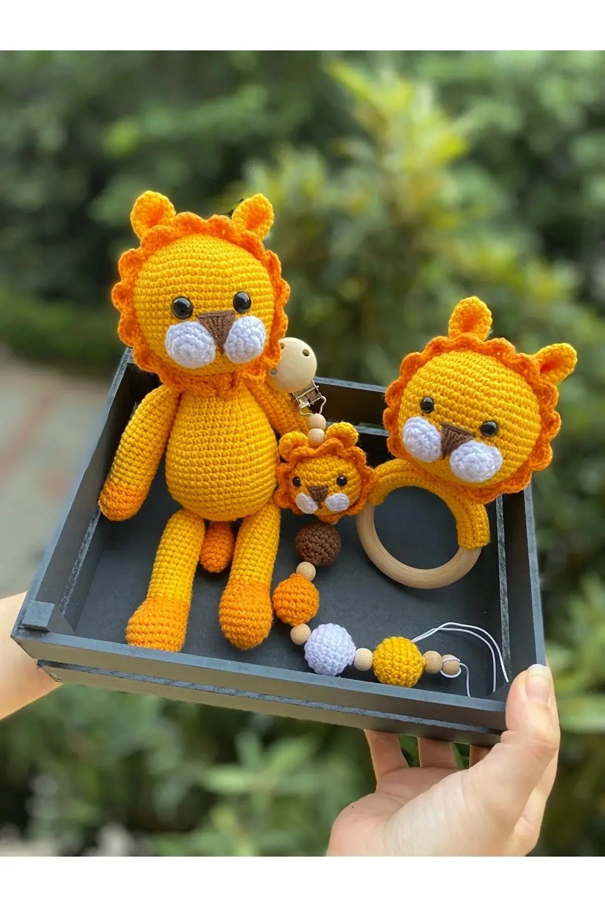 Crochet Toy Set Yellow Lion | Crochet | amigurumi set, amigurumi toy, amigurumi toy set, baby gift, Crochet Animals, crochet gift, Crochet Rattles, crochet set, Crochet Toy Set, Crochet Toys, Dummy Clips, new born gift, new born toy, new born toy set | Joy Gift London Limited