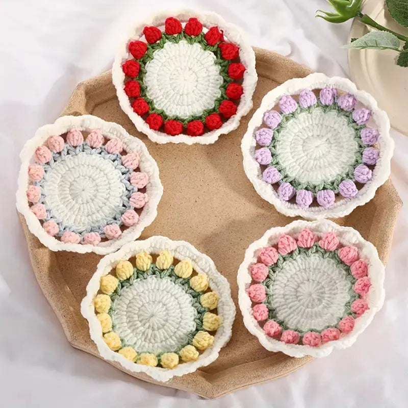 Crochet Tulip Flower Coaster Temu 