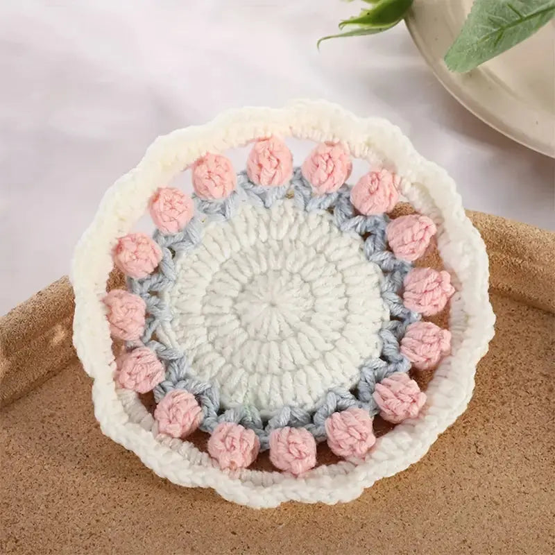 Crochet Tulip Flower Coaster Temu Pink 