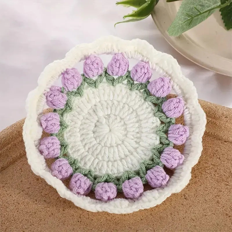 Crochet Tulip Flower Coaster Temu Purple 