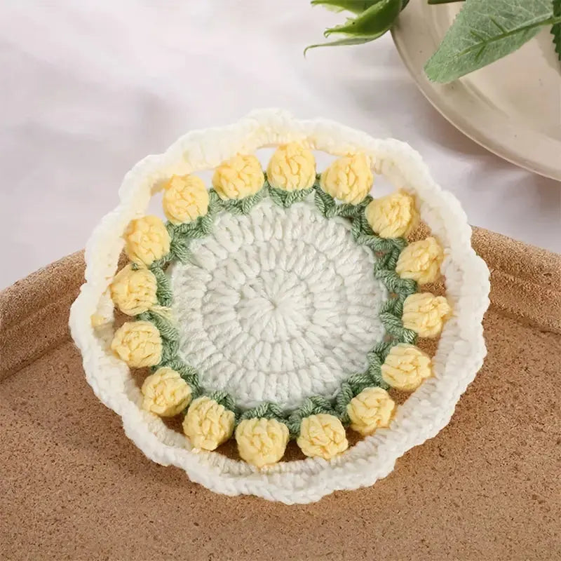 Crochet Tulip Flower Coaster Temu Yellow 