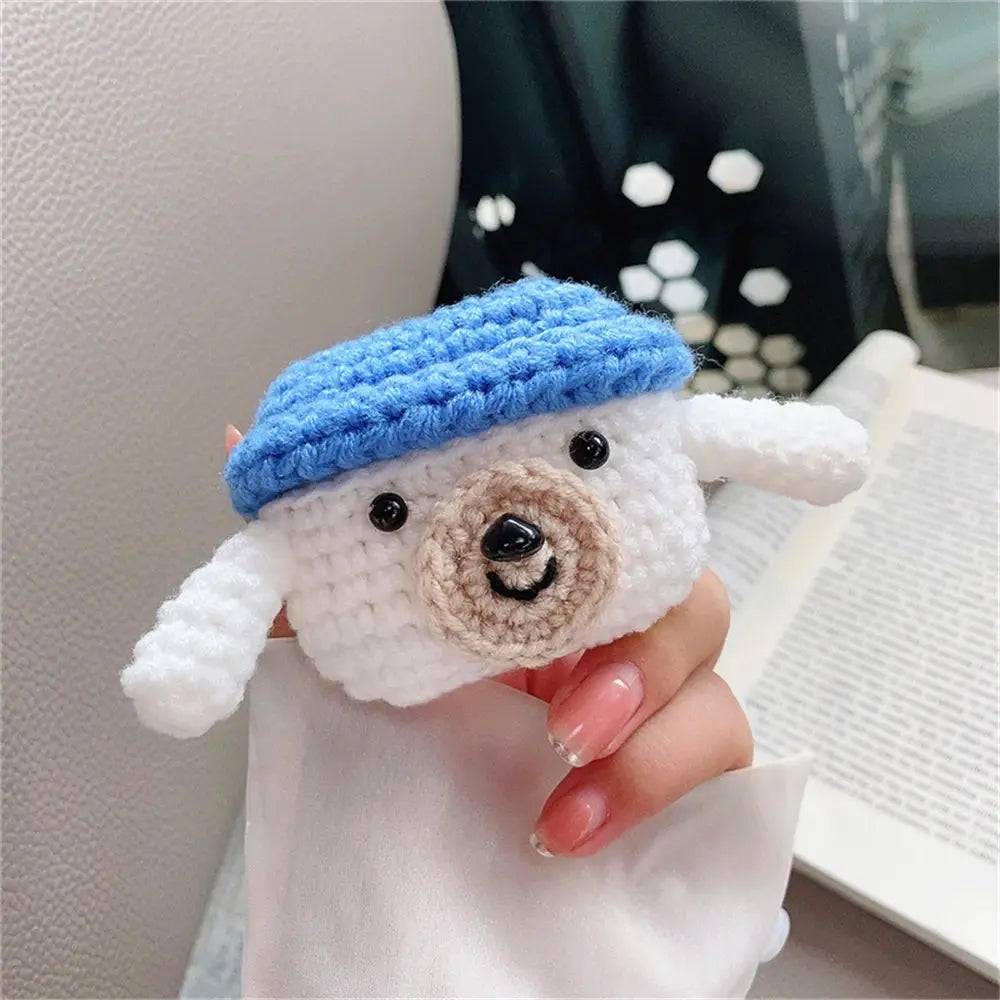 Cute Crochet Blue Hat Dog Earphone Case For Apple Airpods - Joy Gift London