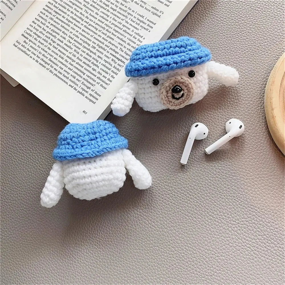 Cute Crochet Blue Hat Dog Earphone Case For Apple Airpods - Joy Gift London