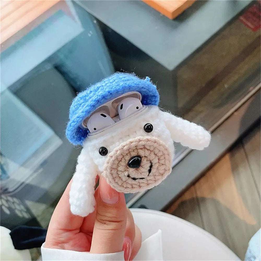 Cute Crochet Blue Hat Dog Earphone Protective Case For Apple Airpods | Crochet | Accessories, Airpods Cases | Joy Gift London Limited