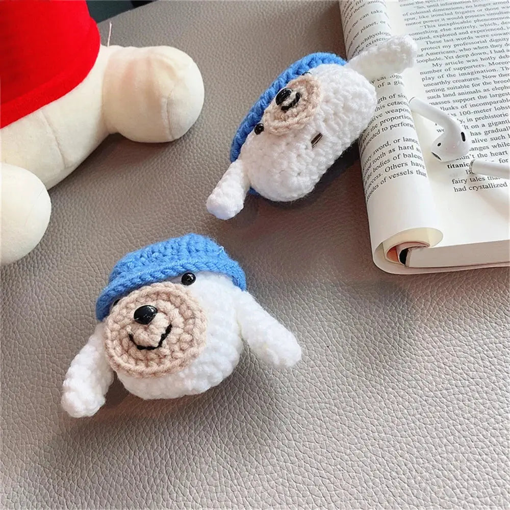 Cute Crochet Blue Hat Dog Earphone Case For Apple Airpods - Joy Gift London