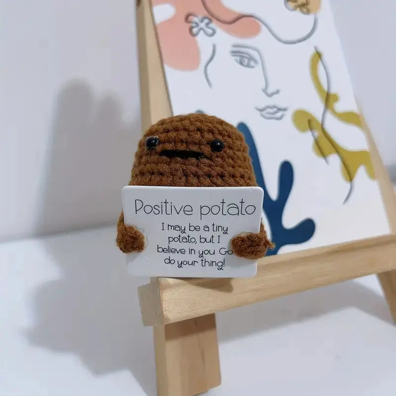 Funny Positive Potato Cute Wool Knitting Doll With Positive Card Joy Gift London Brown Positive Potato 