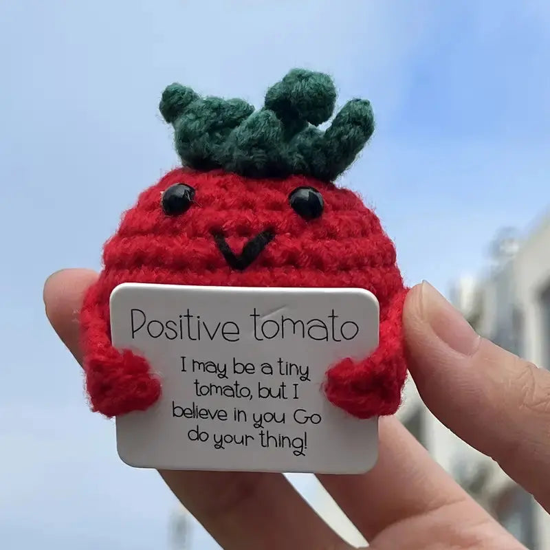 Funny Positive Potato Cute Wool Knitting Doll With Positive Card Joy Gift London Red Positive Tomato 