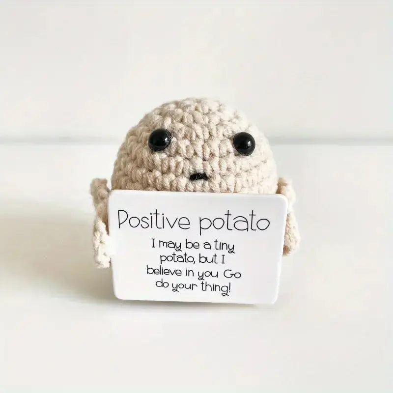 Funny Positive Potato Cute Wool Knitting Doll With Positive Card Joy Gift London White Positive Potato 