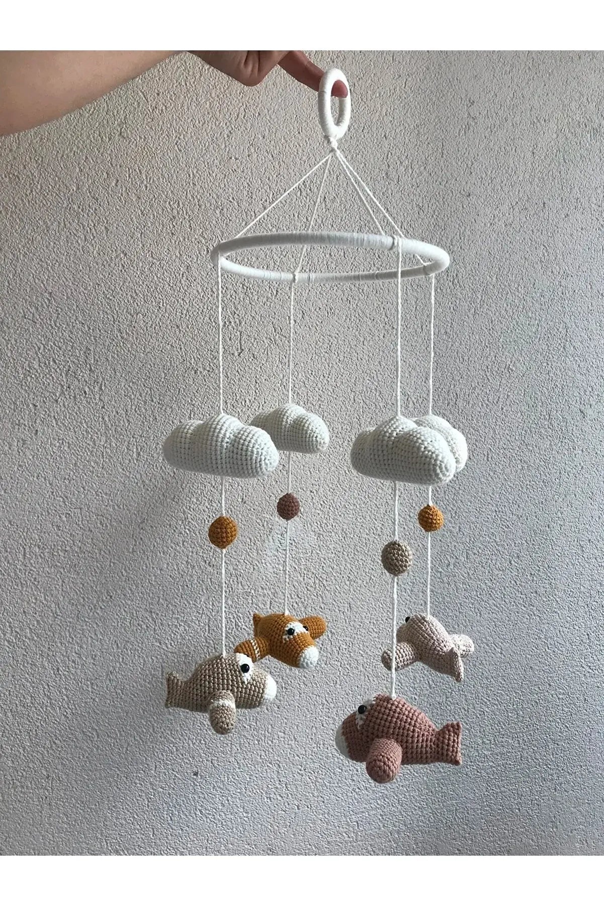 Handmade Crochet Baby Room Pendant made of wood/mobile, Cloud/Plane Bed Bell, Soothing Toy | Crochet | Bed Bell, Crochet Toys, Kids Room Decoration, Soothing Toy | TrendyToy