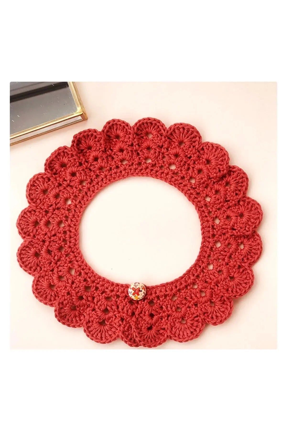 Handmade Crochet Baby/Toddler Red Button Collar Crochet TrendyToy 