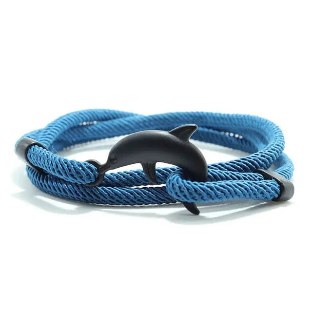 Multilayer 4mm Milan Rope Viking Bracelet Whale/Tail/Shark/Turtle/Manta Ray/Dolphin Charms AliGiftStore Dolphin-Blue 