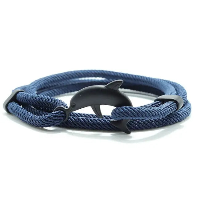 Multilayer 4mm Milan Rope Viking Bracelet Whale/Tail/Shark/Turtle/Manta Ray/Dolphin Charms AliGiftStore Dolphin-Navy 